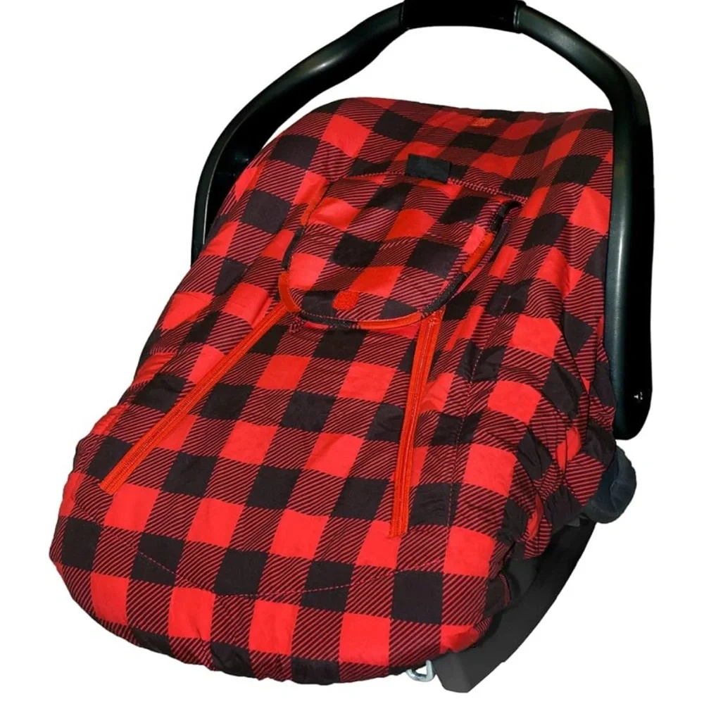 [Jolly Jumper] Arctic Sneak-A-Peek Red and Black Plaid Car Seat Cover